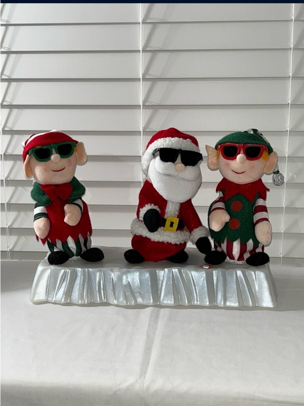 Singing And Dancing Holiday Santa and Two Elf Plush Figurines